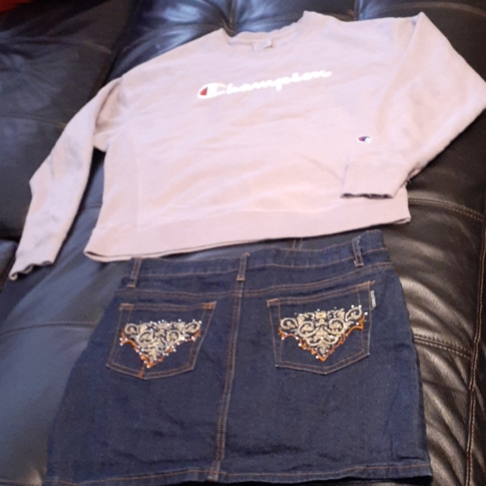 Denim skirth and champion sweater